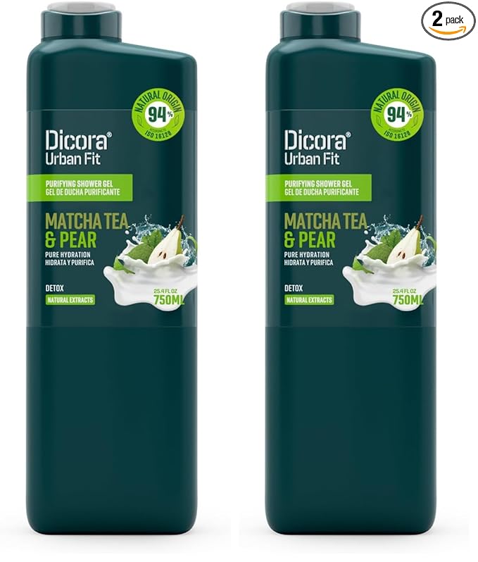 Dicora Urban Fit Purifying Shower Gel - Body Wash Women and Men - Gentle Moisturizing Body Wash with Soft Fragrance - Matcha Tea and Pear - 25.4 oz (Pack of 2)