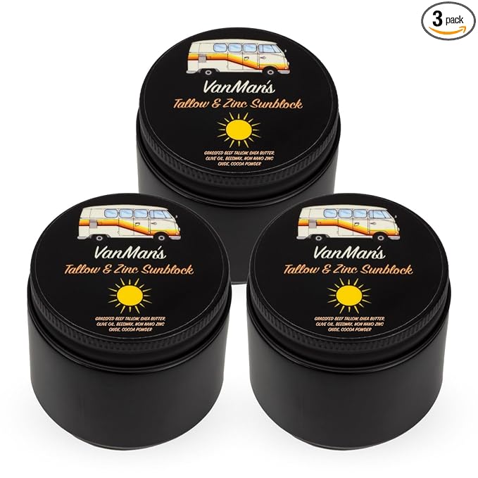 Vanman's - Zinc and Tallow Sunscreen (3 Pack) - Water Resistant 20 SPF Beef Tallow Sunscreen with Olive Oil, Beeswax - Mineral with Non-Nano Minerals - 2.8 ounce