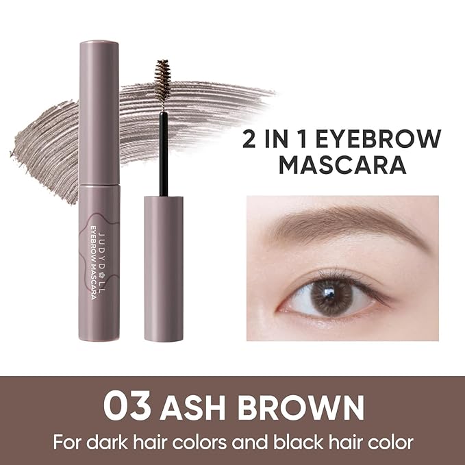 JUDYDOLL 2 IN 1 Eyebrow Mascara，Waterproof Eyebrow Makeup for Natural Feathered Brows，Smooth Clump-Free Formula, Natural, Long-Lasting, for Beginners (03 Gray Brown)