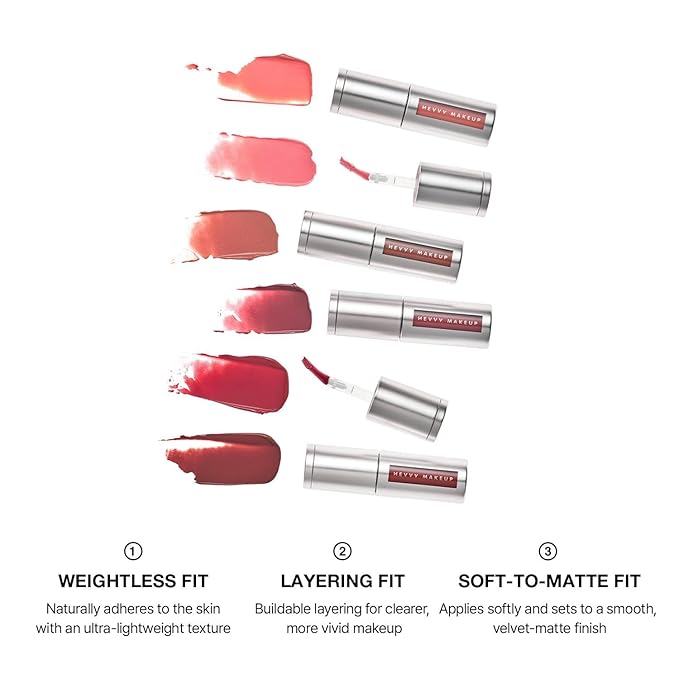 HEVVY MAKEUP Blurring Slip Fit Lip and Cheek Stain, Korean Airy Velvet Matte Lip Tint Stain with Creamy Soft Texture, Long Lasting & Lightweight Lip and Cheek Tint - Cotton Coral 0.13 fl oz / 3.7 ml