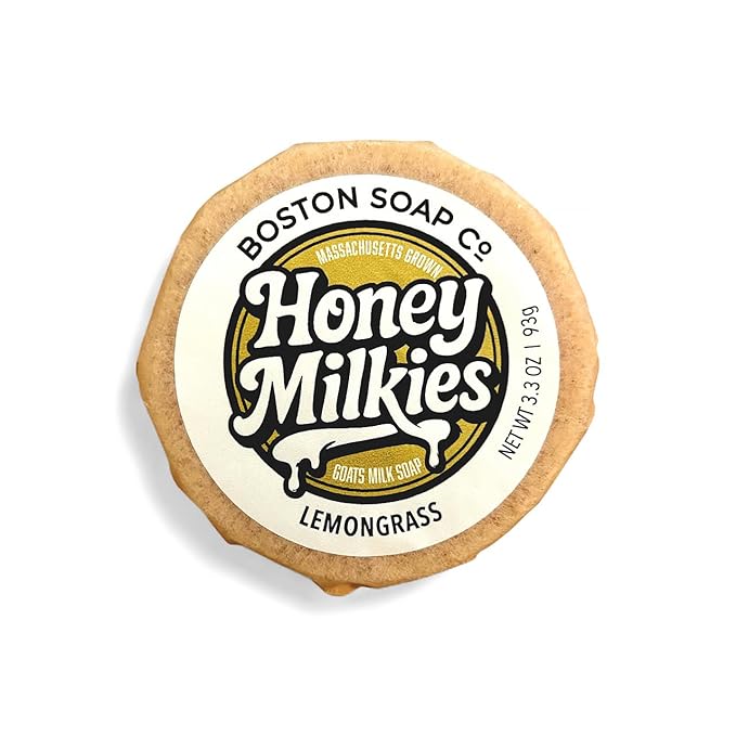 Goat Milk Soap with Tallow – Honey Milkies Lemongrass Bar (3.3oz) – Handmade in Boston – Cold Process Natural Soap with Grass Fed Tallow, Lard, Raw Honey & Goat Milk