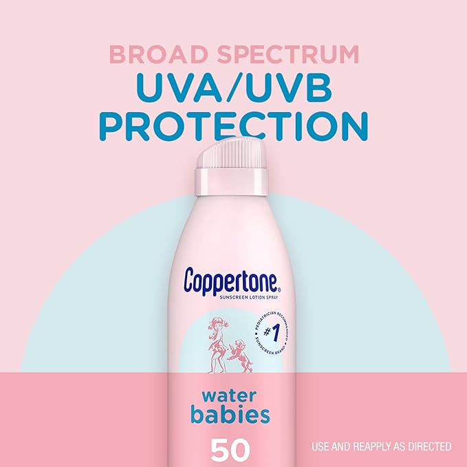 Coppertone WaterBabies Sunscreen Spray SPF 50, Spray On Sunscreen for Babies, Water Resistant, Pediatrician Recommended, 6 Oz, Pack of 2