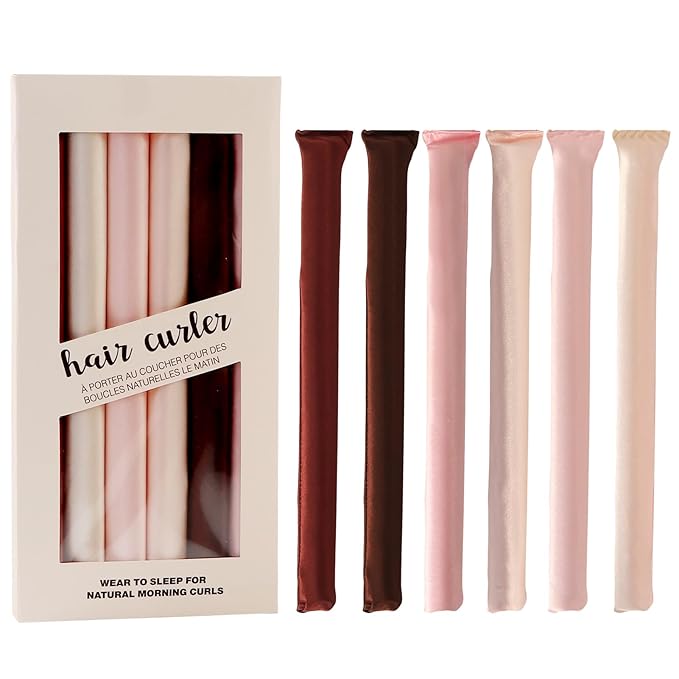 6Pcs Overnight Heatless Hair Curler Blowout Rods Jumbo, Heatless Curls Satin Flexi Rods for Overnight Sleeping, No Heat Curling Tool for All Hair Types Soft Heatless Hair Curler (Gift Box,6 Colors)