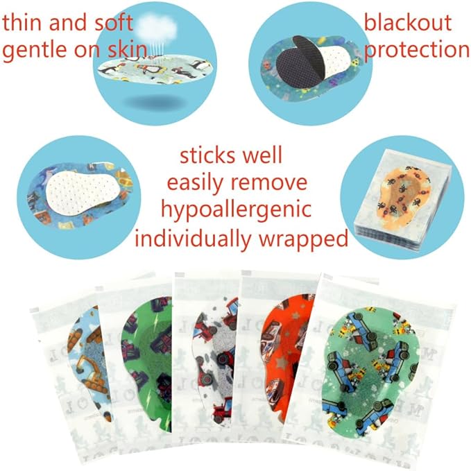 Adhesive Eye Patches for Kids with Lazy Eye, 90+9 Bonus Patches,Adhesive Bandages for Amblyopia 5 Fun Boys Designs (Regular Size)