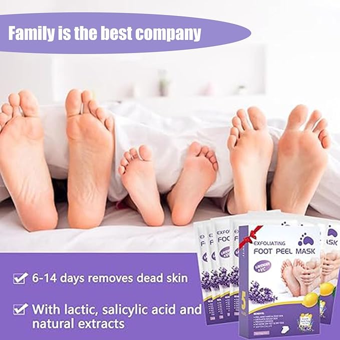 Foot Peel Mask 5 Pack, Exfoliator Peel Off Calluses Dead Skin Callus Remover, Baby Soft Smooth Touch Feet Spa Experience at Home & Gift Ideas - Lavender Scented