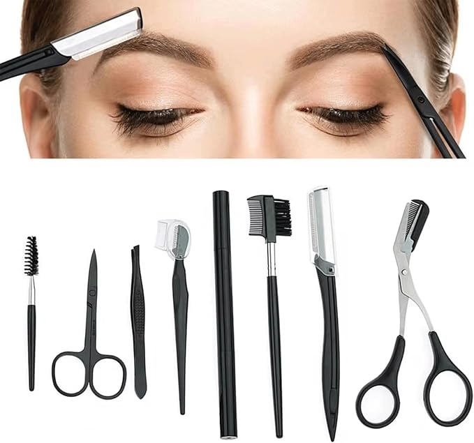 8 in 1 Eyebrow Trimmer Kit, Eyebrow Shaping Grooming Kit Eyelash Tool Kit for Women, Eyebrow Scissors, Eyebrow Razor, Eyebrow Pencil,Eyelash Comb, Tweezers, Makeup Eyelash Tool Eyelash Separator Tool