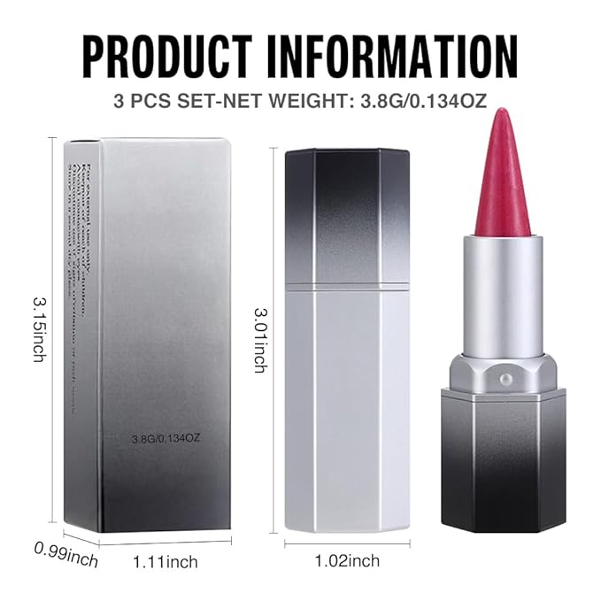 evpct 3Pcs Pink Rose Red Plum Purple Shimmery Metallic Lip Liner and Lipstick Combo, Cone Tip Lip Crayon for Women Long Lasting Waterproof, Shinny Hydrating Lipstick Makeup, Glitter Lips Liner Pencil