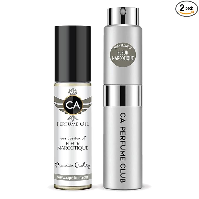 CA Perfume Duo Impression of Fleur Narcotique For Women And Men Perfume Layering Set Long Lasting Travel Size EDP + Body Oil Roll-On Bottle 0.27 Fl Oz+0.33 Fl Oz