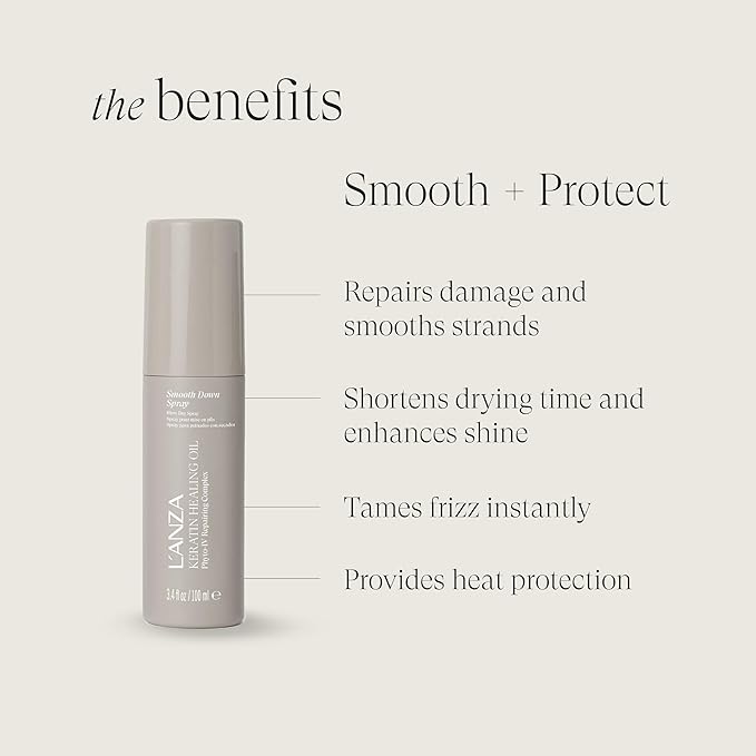 L’ANZA Keratin Healing Oil Smooth Down Spray, Heat Protectant Hairspray for Blowouts, Anti-Frizz Shine Enhancer with UV Protection, Smooths Flyaways, Sulfate Free & Cruelty Free (3.4 Fl Oz)