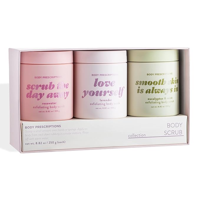 Body Prescriptions Exfoliating Body Scrub – Body Cleanser for Nourished, Ultra-Smooth Skin, Lavender, Rosewater, Eucalyptus & Mint