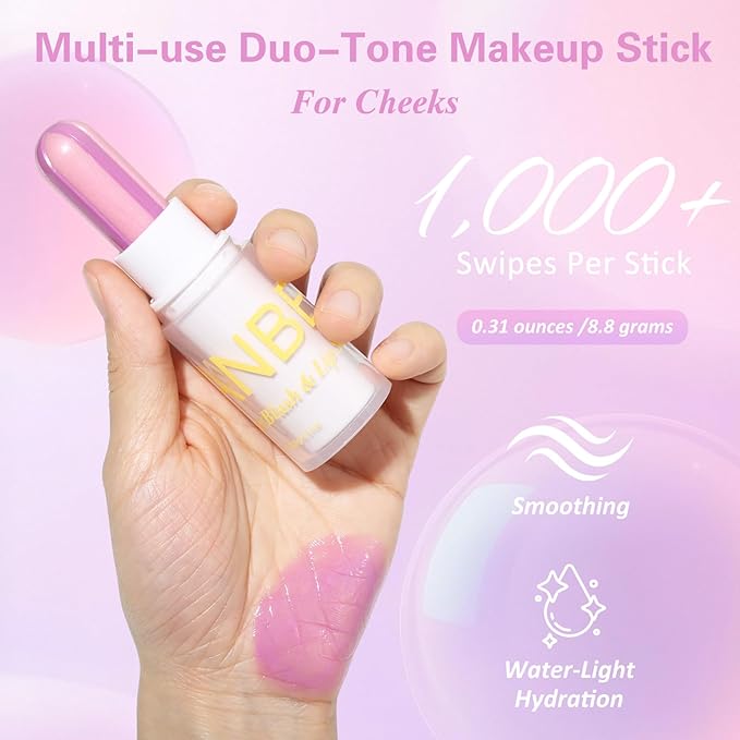 UCANBE Purple Cream Blush Stick for Cheeks, Duo-Tone Buildable Blush Makeup, Hydrating Lightweight Face Blush with Vitamin E, Natural Dewy Finish, Long-Wearing, Water-Resistant