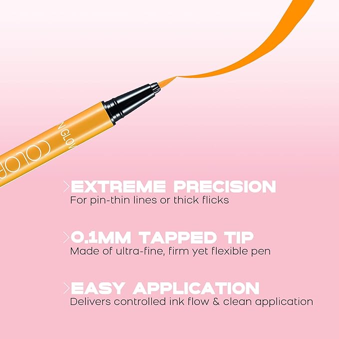 UV Neon Liquid Eyeliner, Matte Colored Eyeliner Pen, Waterproof Smudge-proof Pigmented Eye Liner, Glow Brightly Under UV Lights, Colorful Eye Makeup For Halloween Christmas Rave, Neon Orange