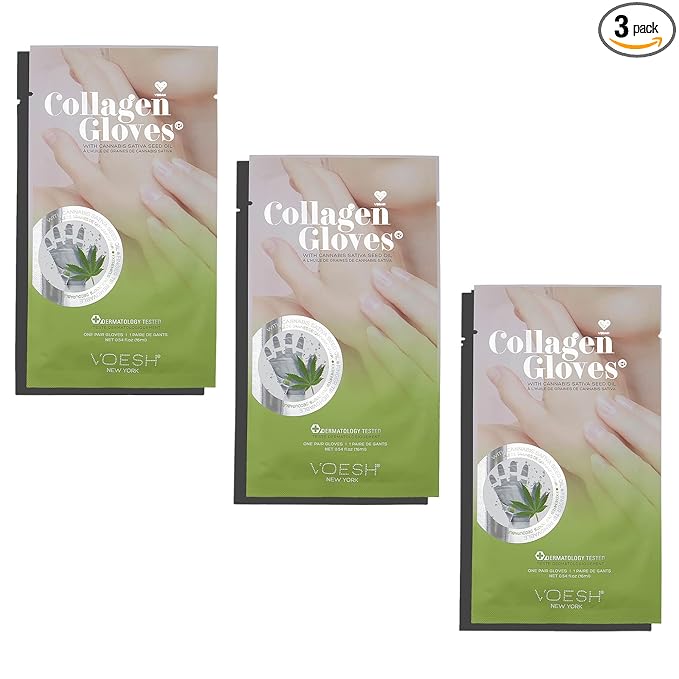 VOESH Collagen Gloves, Vegan Hand Masks, Herb Seed Oil, 3 Pack, Moisturizing Hand Mask, Lotion Gloves, Hydrating Gloves, Hand Care, Spa Manicure Gloves, Dry Hand Treatment