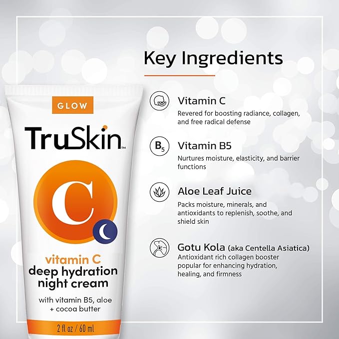 TruSkin Vitamin C Night Cream - Brightening Overnight Face Moisturizer with Vitamin B5, Aloe, MSM & Cocoa Butter - Hydrating Vitamin C Face Cream for Smoother, Firmer-Looking Skin, 2 fl oz