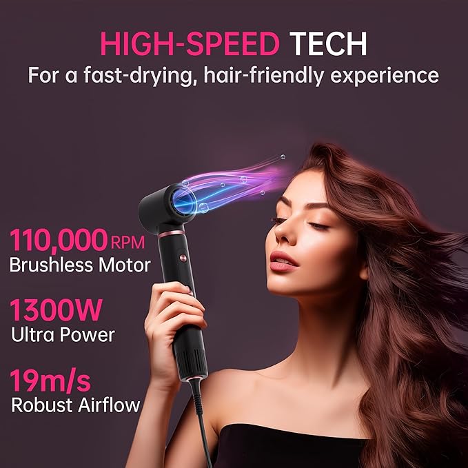 SKIMI 110,000 RPM Brushless Motor Hair Dryer Brush - 5 Multi-Styler for Fast Drying, Curling, Volumizing & Straightening | High-Speed Hot Air Brush for All Hair Types (Black & Red)