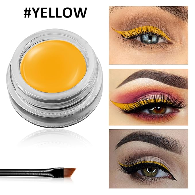 Erinde Yellow Gel Eyeliner, Waterproof Cream Eyeliner Gel Pot, High-Intensity Pigments Long Lasting Smudge Proof Eye Liner Eyebrow Makeup, Waterline Matte Eye Liner with 2PCS Brushes, B01 Yellow