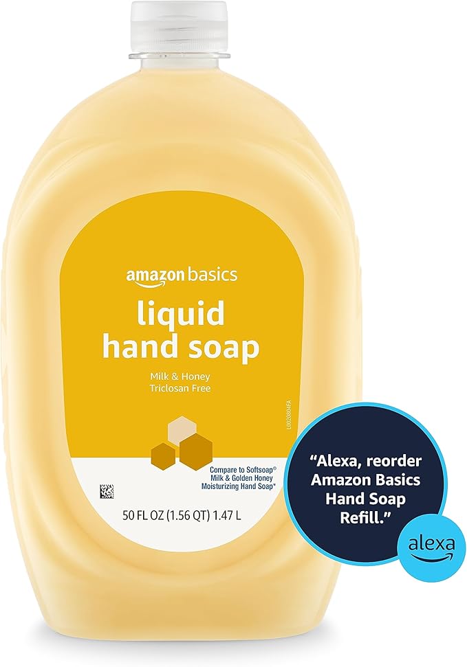 Amazon Basics Liquid Hand Soap Refill, Milk and Honey Scent, Triclosan-Free, pH Balanced, Dermatologist Tested, 50 Fluid Ounces