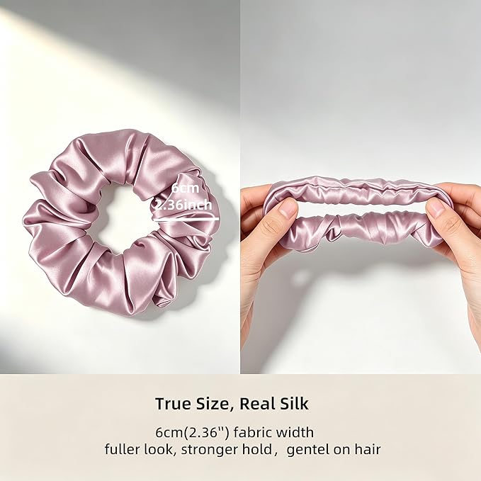 ZLYC 100% Mulberry Silk Hair Tie Scrunchie 19 Momme Gentle Creaseless Dent-Free Ponytail Holder for Women, 6cm Solid Pale Dusty Pink