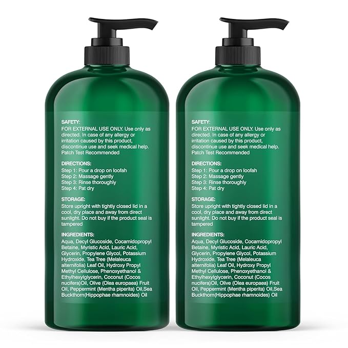 Botanic Hearth Tea Tree Body Wash 16 fl oz (2 Pack) Natural Antifungal & Odor Control Shower Gel for Acne, Athlete’s Foot, Ringworm, Jock Itch, Healthy Skin, Sulfate & Paraben Free, for Men & Women