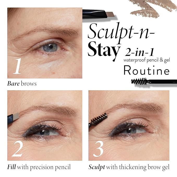 LAURA GELLER NEW YORK Sculpt-n-Stay 2-in-1 Waterproof Eyebrow Pencil & Brow Gel –Soft Black – Fills Sparse Brows, Defines & Sets – Smudge-Proof, Long-Lasting, Natural Finish