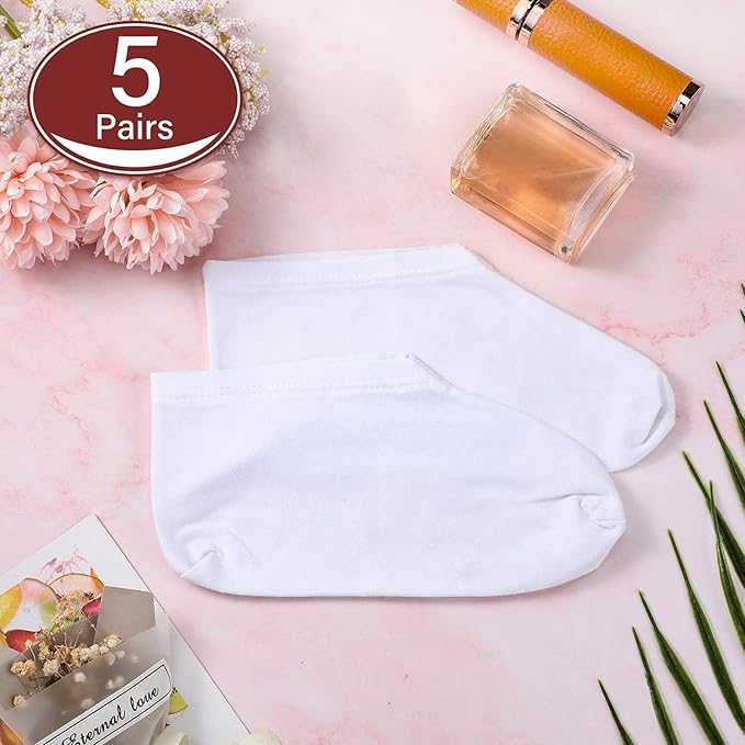 5 Pairs Moisturizing Socks Overnight Spa Socks for Dry Feet, Moisture Enhancing Socks, Cosmetic Moisturizing Socks for Women and Men, White