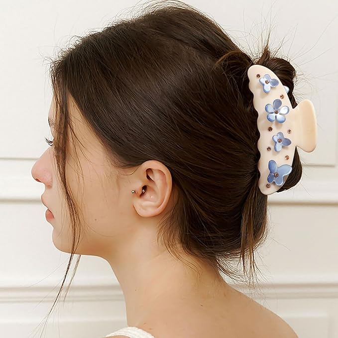 HAIMEIKANG 2 PCs Acrylic Bow Hair Claw Clips for Women - Cute Banana Non-Slip Strong Hold Barrettes Y2K Hair Clips for Thick Thin Hair