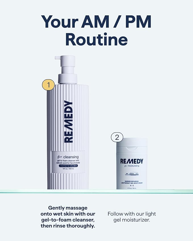 Remedy for Lightweight Cleansing | Gel-to-Foam Cleanser for Normal to Oily Skin | 0.5% Salicylic Acid, Ceramide NP, Niacinamide, Green Tea | By Dermatologist Dr. Shah, 12 fl. Oz