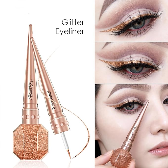 MODIDSTU12 Colors Glitter Eyeliner, Waterproof Sparkle Liquid Eyeliner Pen, Diamond Shine Festival Makeup, Long-Lasting Shimmer Eye Liner for Party, Wedding set (04)