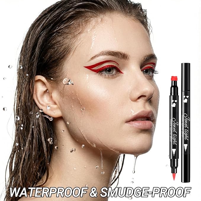 Erinde Red Liquid Eyeliner Stamp, Heart Eyeliner Stamp Makeup for Valentines Day Makeup, Waterproof Eyeliner Pen, Long-lasting Smudge-proof Eye Liner Tools, 1 PC