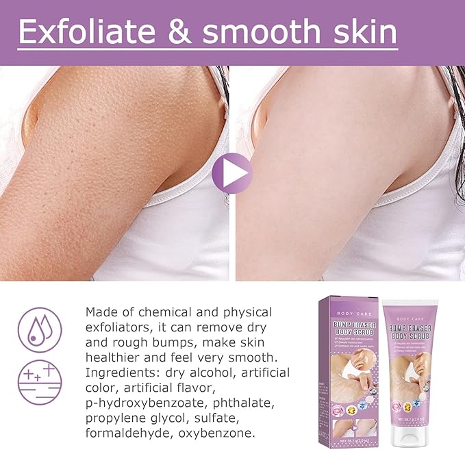 Bump Eraser Body Scrub Exfoliant for Keratosis Pilaris Body Acne Dead Skin Ingrown Hair Razor Bumps and Rough Patches Keratosis Pilaris Treatment Strawberry Legs Treatment for Women