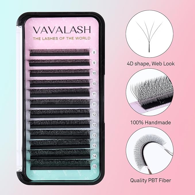 VAVALASH W-shaped Eyelash Extension 4D Premade Fans 0.07 C Curl Volume Lash Extensions Easy Fanning Lashes Matte Black Volume Premade W Lashes(W Shaped-4D-0.07-C-14mm）