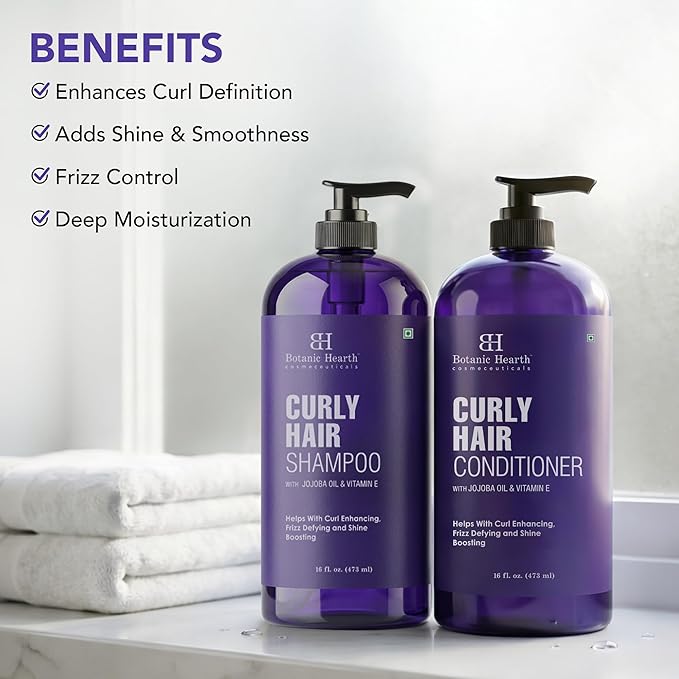 Botanic Hearth Curly Hair Shampoo And Conditioner Set For Curly Hair | Detangle, Define & Enhance Curls | With Jojoba Oil & Vitamin E | Sulphate Free | 16 Fl Oz X 2