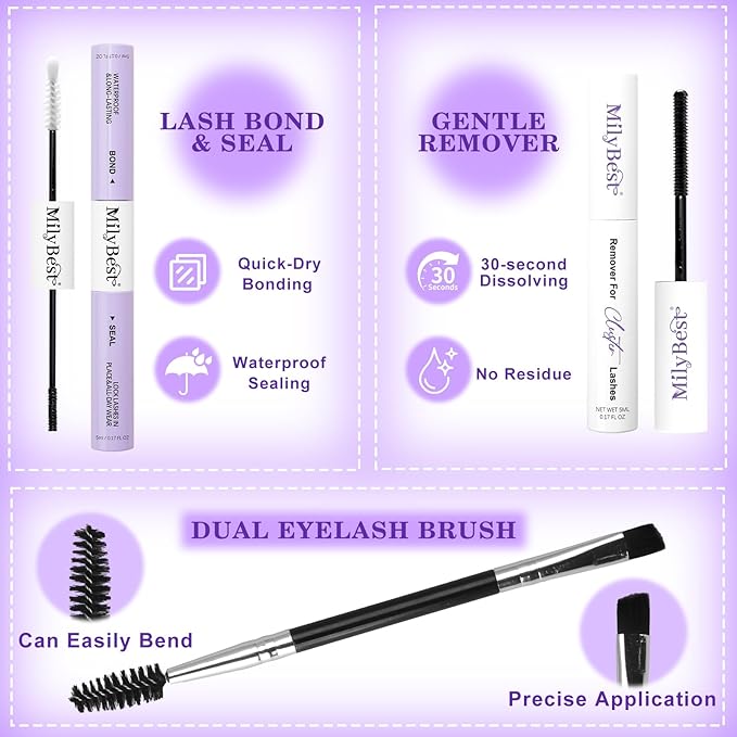 MilyBest Lashes Clusters Kit 684Pcs Bulk Wispy False Eyelash Extensions, Natural Lash Clusters D Curl Individual Eyelashes Volume, Wholesale 3 Large Packs with Lash Glue&Seal|Tweezers|Remover|Brush