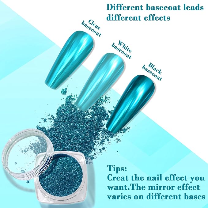 Chrome Nail Powder, Metallic Mirror Effect Holographic Shimmer Glitter Dust Manicure Decoration Nail Art Pigment for DIY Gel Polish Nail Art, Resin Craft, Salon, Gifts - Lake Blue