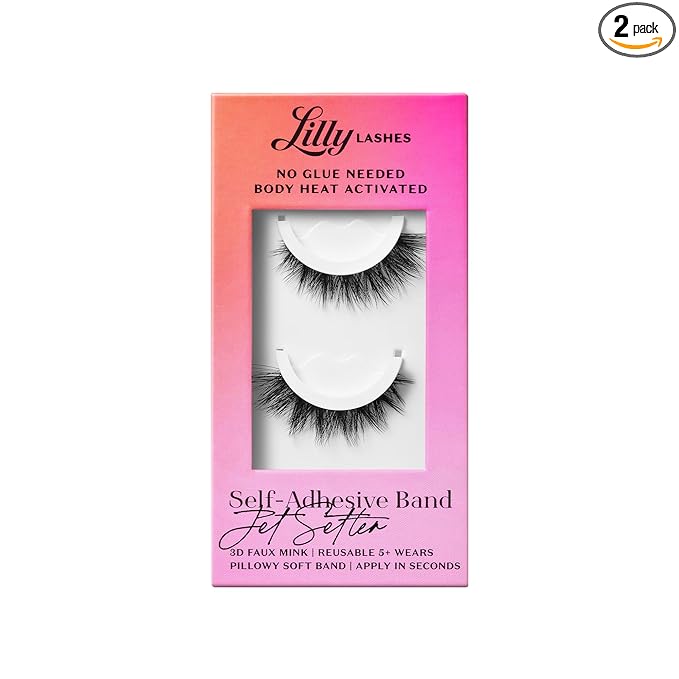 Lilly Lashes 3D Self Adhesive Eyelashes, No Lash Glue Needed, Body Heat Activated Press on Lashes, Reusable Self Adhesive Eyelashes Up to 5x, Easy to Apply & Remove (JetSetter)