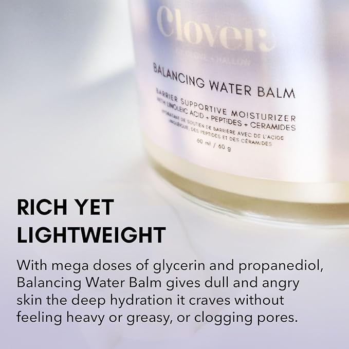 Clover Balancing Water Balm | Natural Gel-Cream Moisturizer for Sensitive Skin | Hydrates, Soothes & Smooths with Linoleic Acid, Ceramides & Peptides | Cruelty-Free & Vegan Face Cream - 2 oz (60 ml)