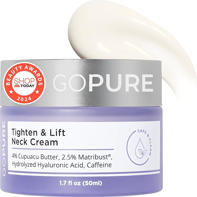 goPure Tighten & Lift Neck & Chest Moisturizer Cream for Visibly Firming, Tightening and Lifting the Look of Wrinkles & Crepey Skin, 1.7oz
