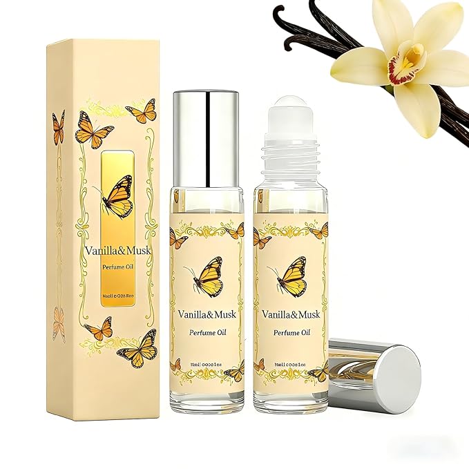 Vanilla & Musk Roll-on Perfume Oil for Women, Travel Size Perfumes for Women, Skin-Close Fragrance Floral Long-lasting Perfume 0.34 fl.oz (2PC)