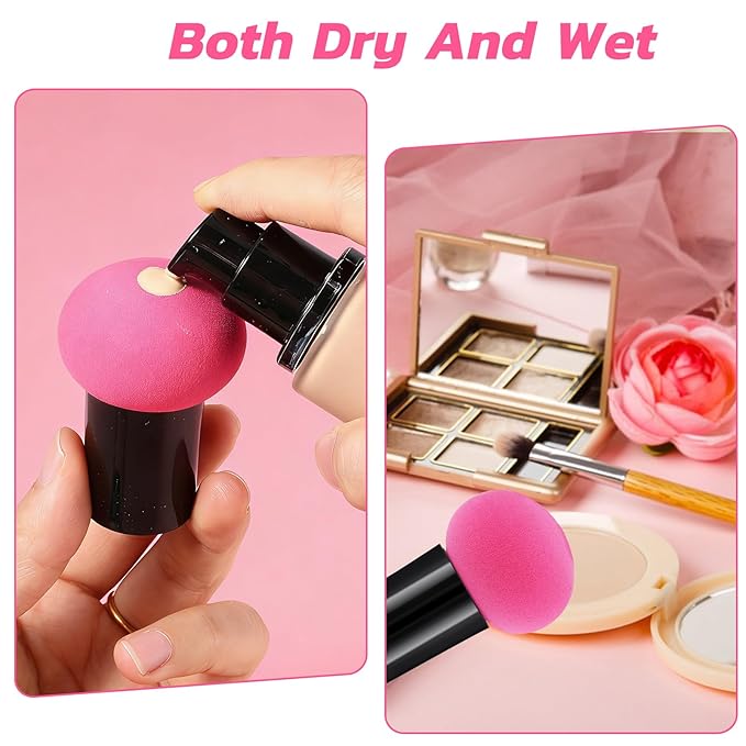 ElevateTech 6 Pcs Makeup Sponges with Handle Foundation Applicator Sponges Mushrooms-Shaped Makeup Sponge Puff Powder Cosmetic Puff Beauty Tool for Foundation Creams Powders, Dry & Wet Use