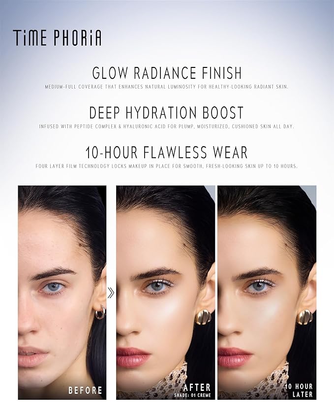 Timeless Utopia Glow Cushion Foundation 01 Creme - Radiant Glow Finish, Medium to High Coverage, Hydrating Peptide Complex, Lightweight Air Cushion, Long-Lasting Smooth Blurring Base Makeup
