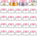 Tessco for you 24 Pack Plastic Jars with Lids Labels Multiuse Slime Containers Empty Body Scrub Jars Round Refillable Cosmetic Body Butter Container for Makeup (5 oz,Clear,Pink)