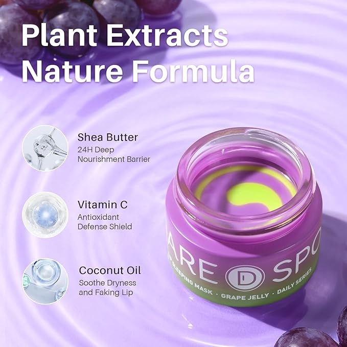 SPODARE Grape Lip Mask, Hydrating Overnight Lip Sleeping Mask, Lip Moisturizer for Dry Cracked Lips Care, Dual-Color Lips Balm for Nourishing and Softening Lips, Minimizes Fine Lines - 12g