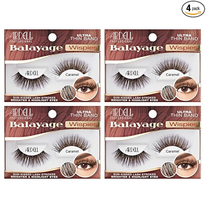 Ardell Balayage Wispies False Eyelashes - Caramel, Ultra Thin Band for Natural Wispy Lashes, Full Volume and Definition, Long-Lasting Wear, 4-Pack