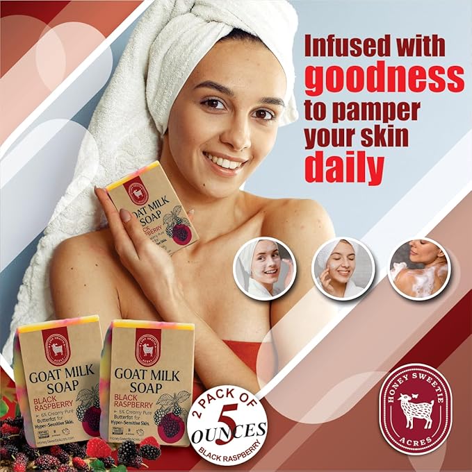 Honey Sweetie Acres 2-Pack Black Raspberry Goat Milk Soap - Handmade 5 oz Bar, Made with Natural Ingredients, Moisturizing & Gentle, Made in the USA (Black Raspberry)