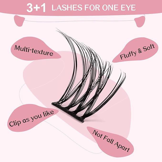 Cluster Lashes 72 Pcs Lash Clusters 2 in 1 DIY Eyelash Extension Individual Cluster Eyelashes Crush Style Self-Application Fluffy Super Thin Band Reusable Soft & Comfortable(Crush-D-10-16mix)