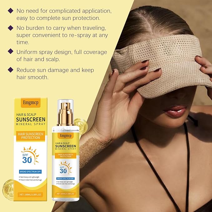 Hair & Scalp Sunscreen Spray SPF 30 | Broad Spectrum UV Blocker for Color-Treated Hair, Weightless Non-Greasy Formula with Coconut Oil, Prevents Color Fade & Dryness, Beach & Pool Essential (1)
