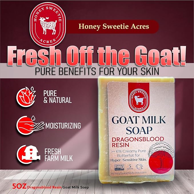 Honey Sweetie Acres Dragonsblood Goat Milk Soap - Handmade 5 oz Bar, Made with Natural Ingredients, Moisturizing & Gentle, Made in the USA