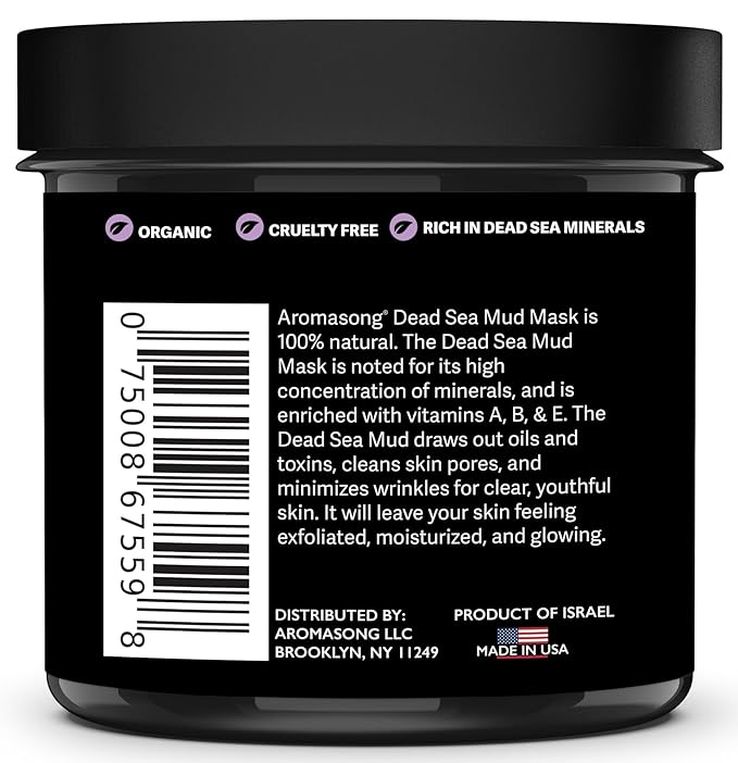 Aromasong Dead Sea Mud Mask with Lavender Essential Oil – 100% Natural Mineral Mud for Face & Body – Pore Minimizer, Acne & Blackhead Remover, Anti-Aging, Firming & Detoxifying Clay Mask
