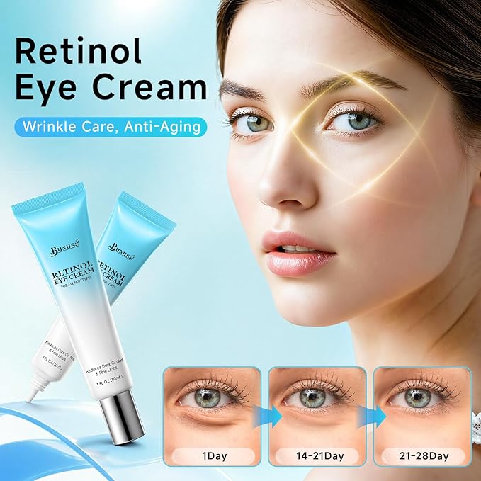 Retinol Eye Cream - Eye Cream for Dark Circles, Puffiness, Anti Aging, with Peptides, Caffeine