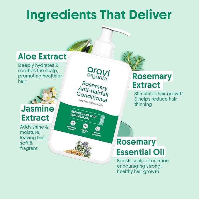 Aravi Organic Rosemary Hair Growth Conditioner - Enriched with Rosemary, Methi Dana & Hibiscus - For All Hair Types - For Men & Women - Sulfate & Paraben Free - 6.7 FL Oz / 200 ml